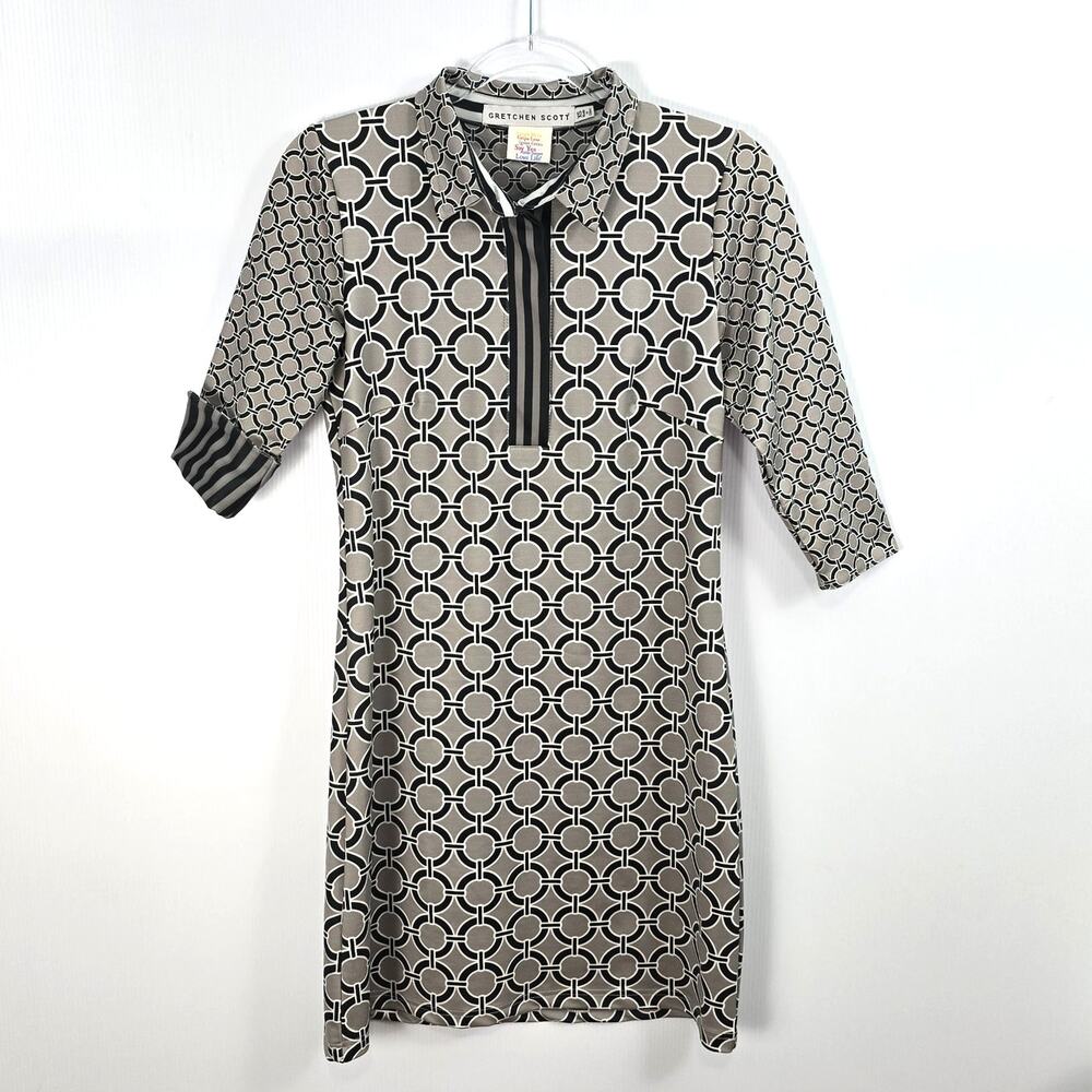 Gretchen Scott Everywhere Dress Geometric Stretch Jersey Pullover Collared XS